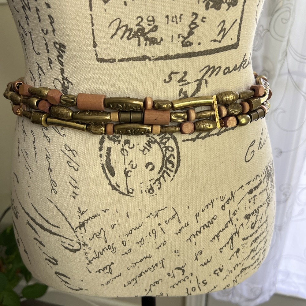Y2K Limited Leather Beaded Belt Womens Med Ombré Gold Tone Buckle Boho Festival